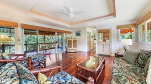 Riverhouse living room in the kauai vacation rental home at River Estate